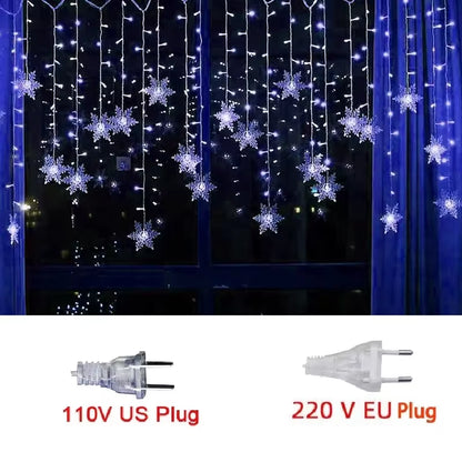 3M Christmas Light Led Snowflake Curtain Icicle Fairy String Lights Outdoor Garland Home Party Garden 2024 New Year Decoration