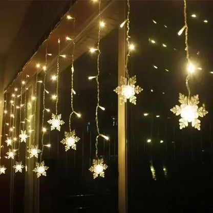 3M Christmas Light Led Snowflake Curtain Icicle Fairy String Lights Outdoor Garland Home Party Garden 2024 New Year Decoration