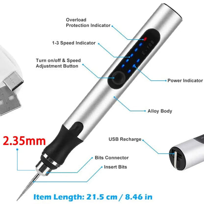 USB Cordless Rotary Tool Kit Woodworking Engraving Pen DIY for Jewelry Metal Glass Mini Wireless Drill