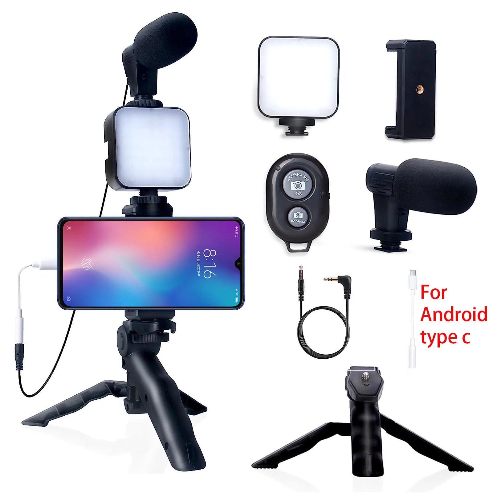 Smartphone Vlogging Kit for Iphone Android with Tripod Mini Microphone Starter Vlog Kit for Tiktok Live Stream Video Youtube